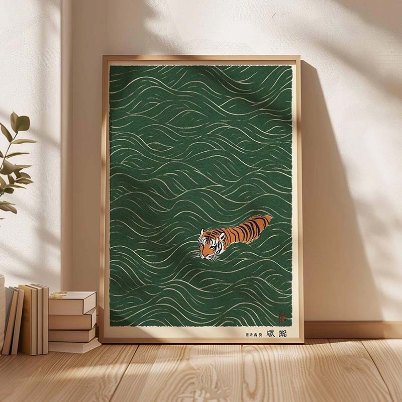 Japanese Minimalist Lifestyle - Póster de tigre japonés, pintura en
