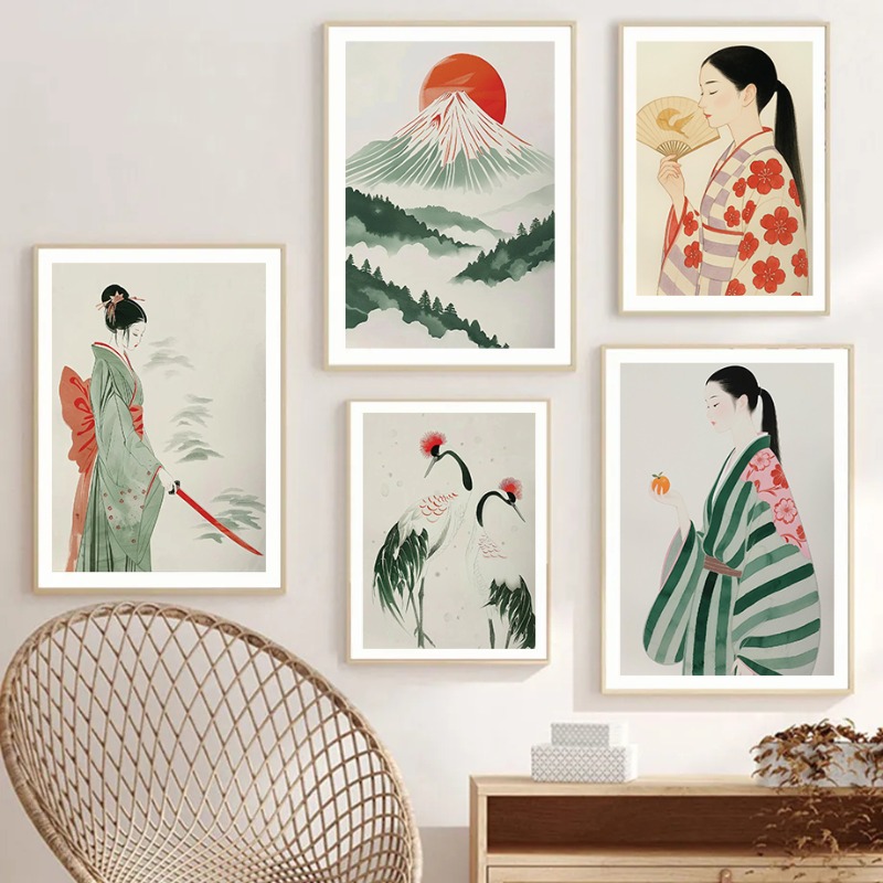 Japanese Lifestyle And Traditions - Monte Fuji & Crane Impresión de